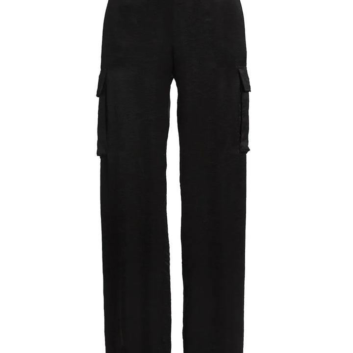 Textured Black Satin Cargo Pant