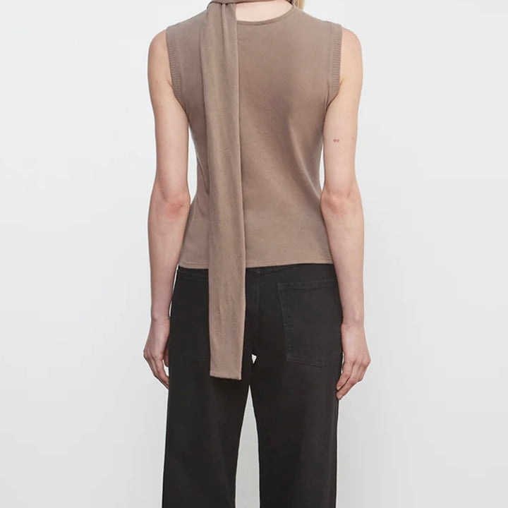 Walnut Cashmere Jersey Sleeveless Scarf Top