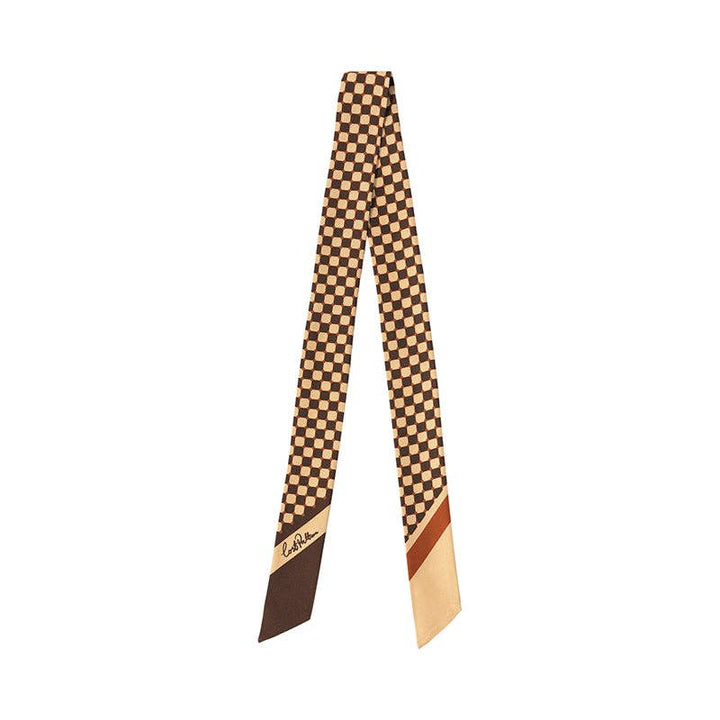 Coffee Checkerboard Silk Twilly Scarf