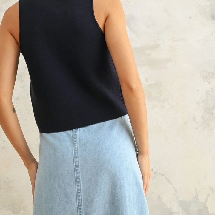 Navy Metal Button Detail Knit Vest