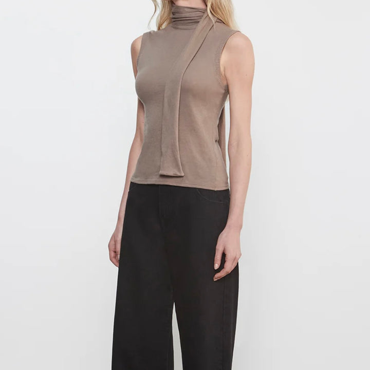 Walnut Cashmere Jersey Sleeveless Scarf Top