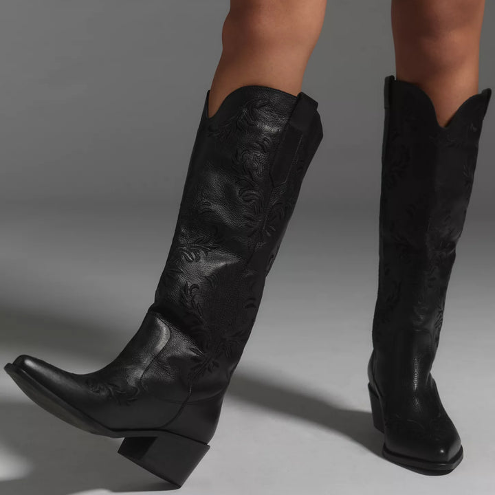 Black Leather Western Jolene Boots