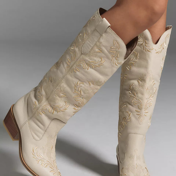 Ivory Leather Western Jolene Boots