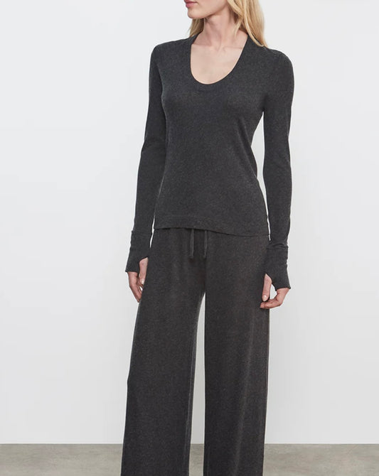 Charcoal Cashmere Easy Cuffed U Top