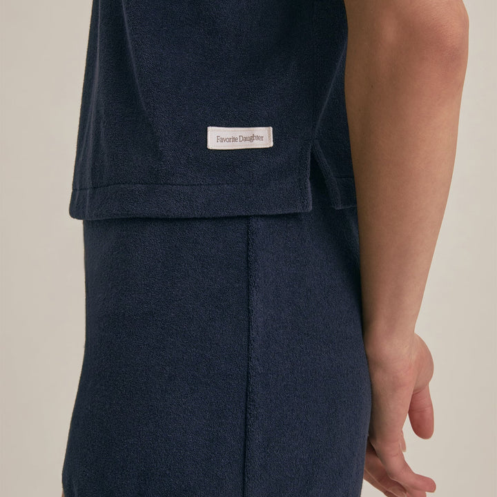 Navy Crop Beach Shirt