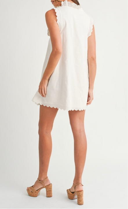 White Ruffled Linen Mini Dress
