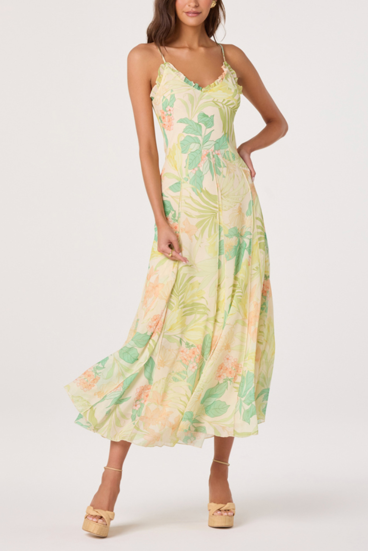 Peach Tropical Hana Midi Dress