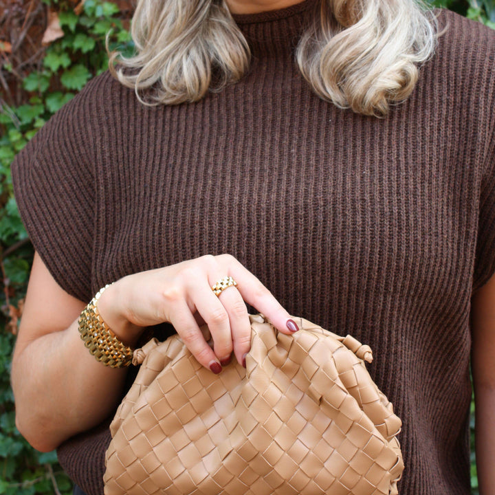Tan Woven Cloud Clutch