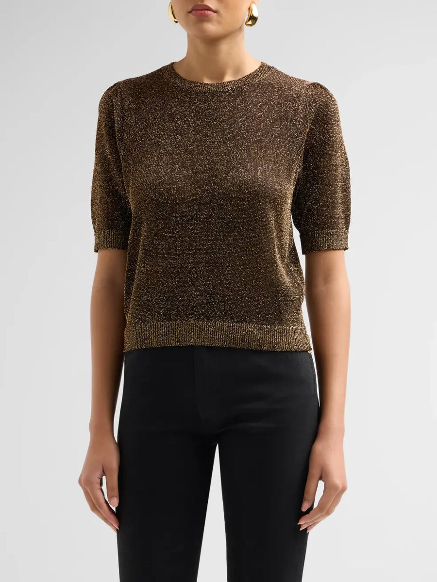Dark Gold Lurex Gathered Sweater