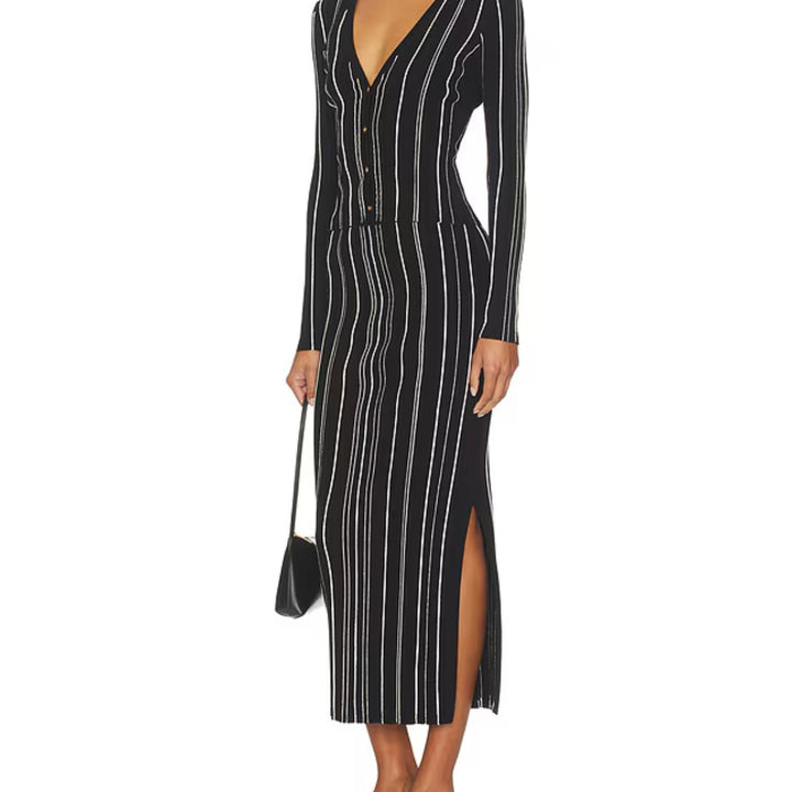 Black Ivory Stripe Pearl Cardigan