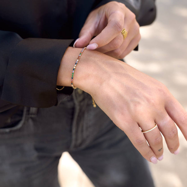 Rainbow Gem Gold Slider Bracelet