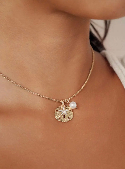 Gold Sand Dollar Charm Necklace