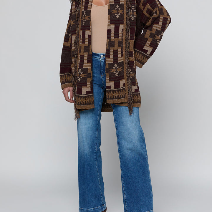 Dark Java Jacquard Fringe Cardigan