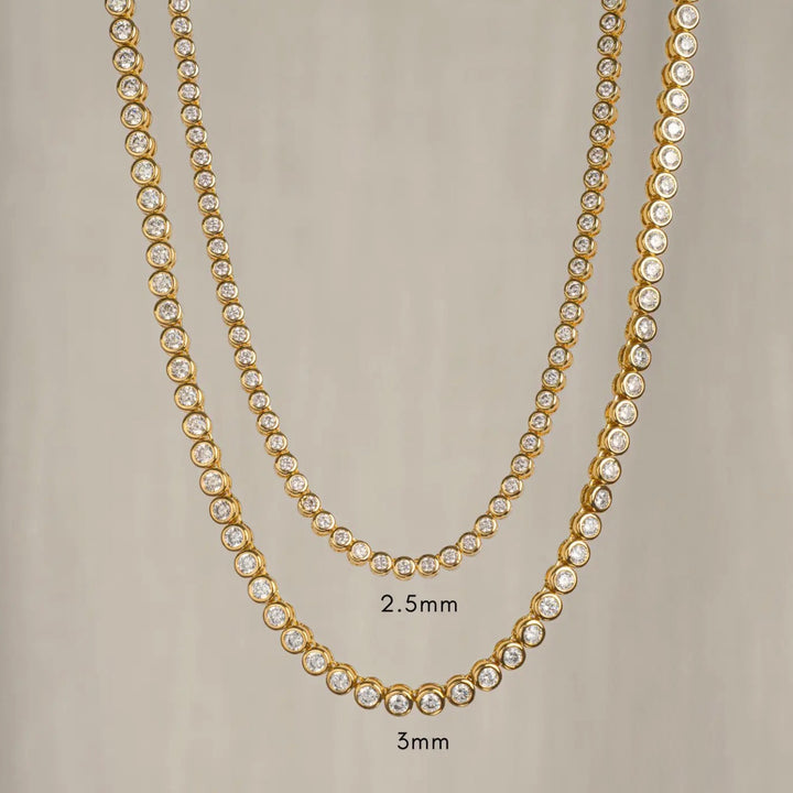 Gold Round Bezel Tennis Necklace