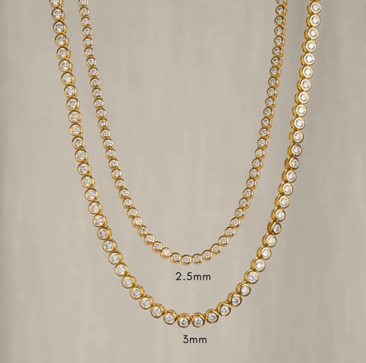 Gold Round Bezel Tennis Necklace