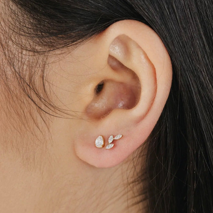 Gold Pear Cz Flat Back Stud