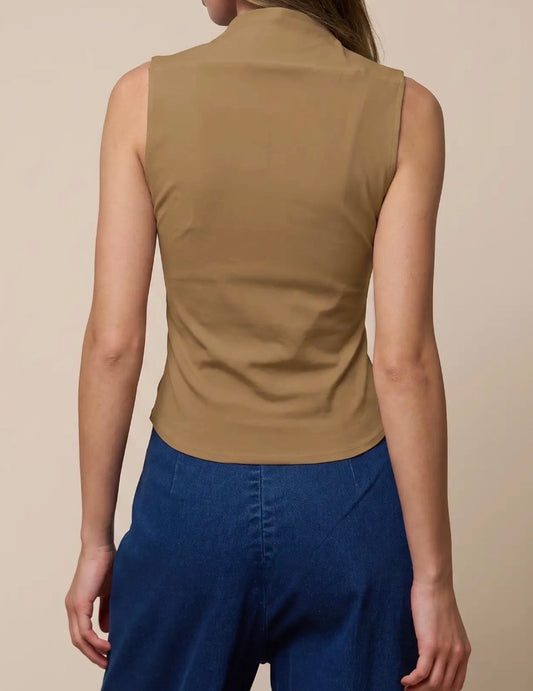 Mocha Zip Up Sleeveless Blouse