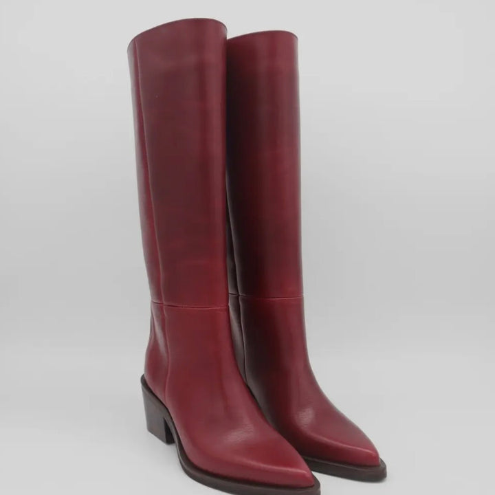 Red Manhattan Knee High Leather Boot