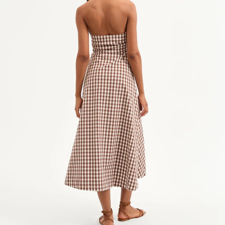 Mackey Gingham Seersucker Halter Dress