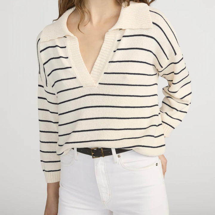 Cream Striped Easy Pullover