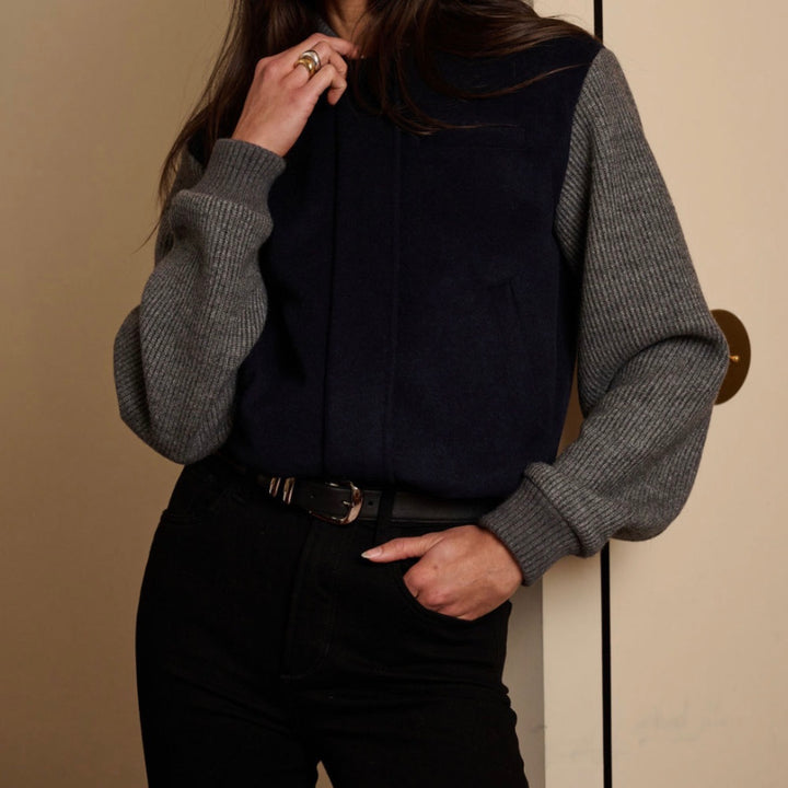 Navy Grey Studio Bomber