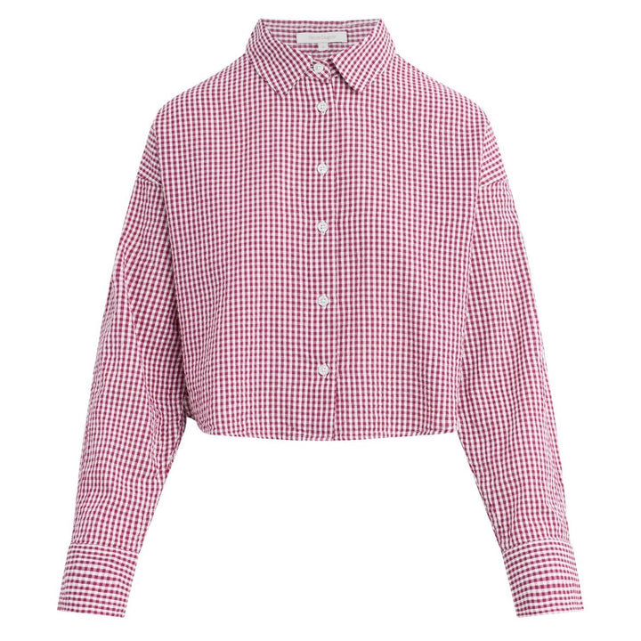 Raspberry Gingham Crop Ex Boyfriend Shirt