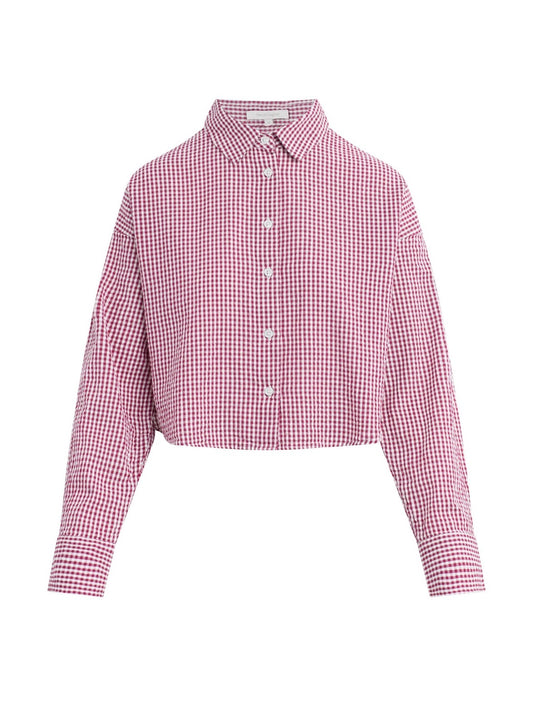 Raspberry Gingham Crop Ex Boyfriend Shirt