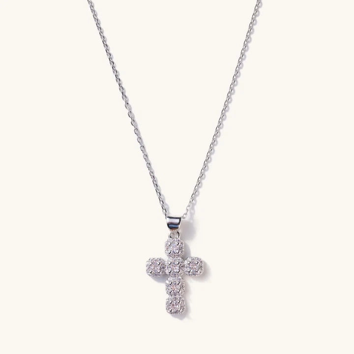 Silver Adjustable Diamond Cross Necklace