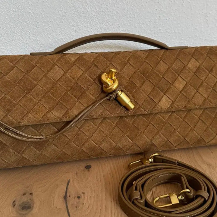 Camel Suede Knot Clutch