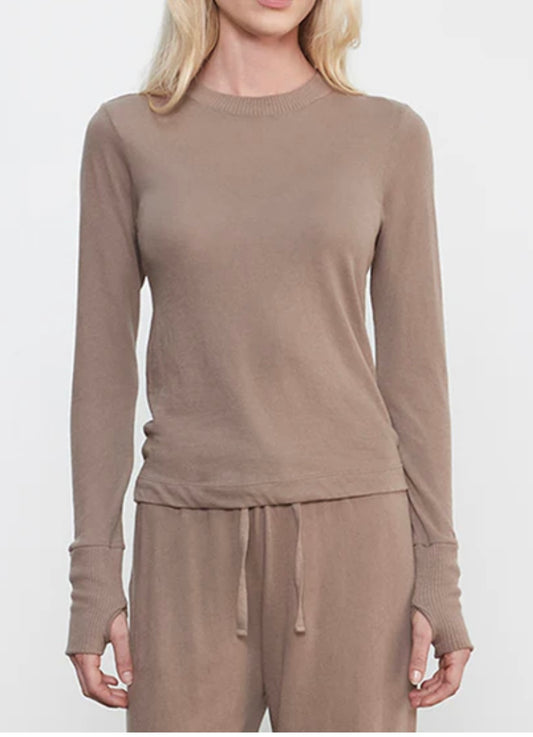 Walnut Cashmere Easy Cuffed Crew