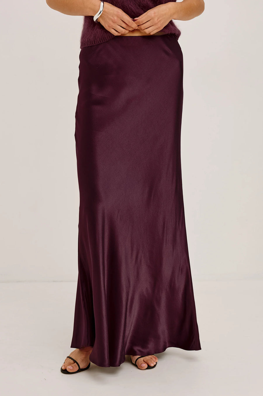 Wine Romina Satin Skirt
