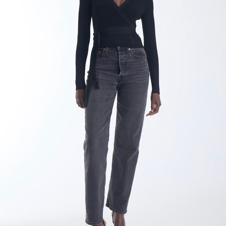 Black Freya Knit Wrap Top