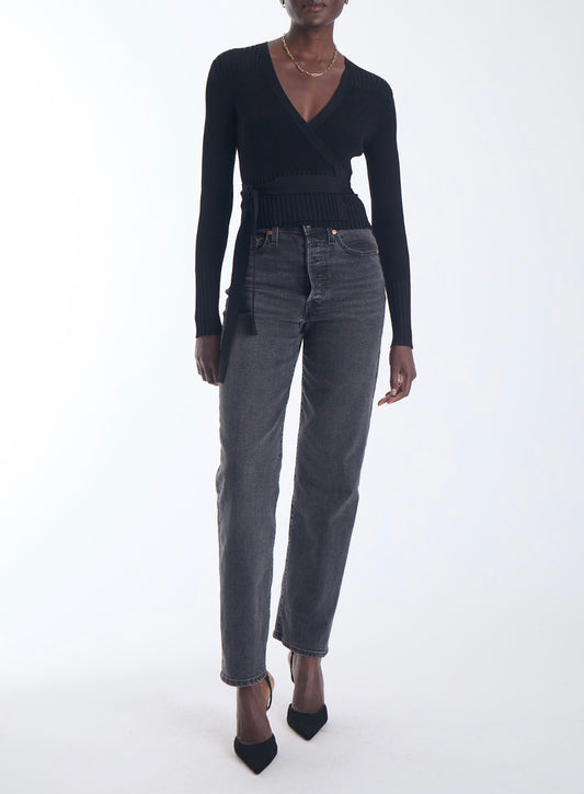Black Freya Knit Wrap Top