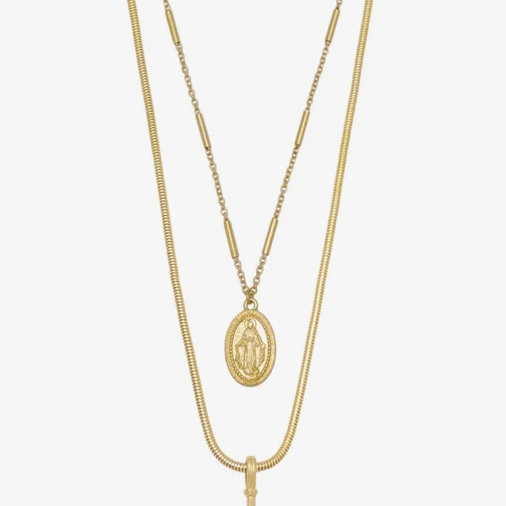 Like a Prayer Layered Cross Coin Necklace