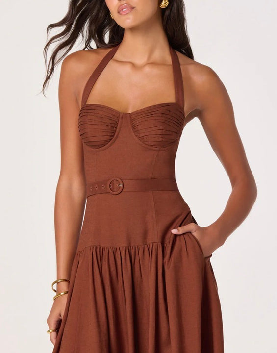 Rust Katinka Halter Midi Dress