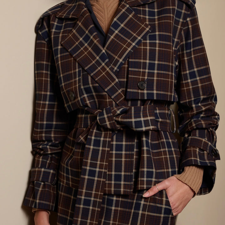 Toffee Plaid Cropped Charles Trench
