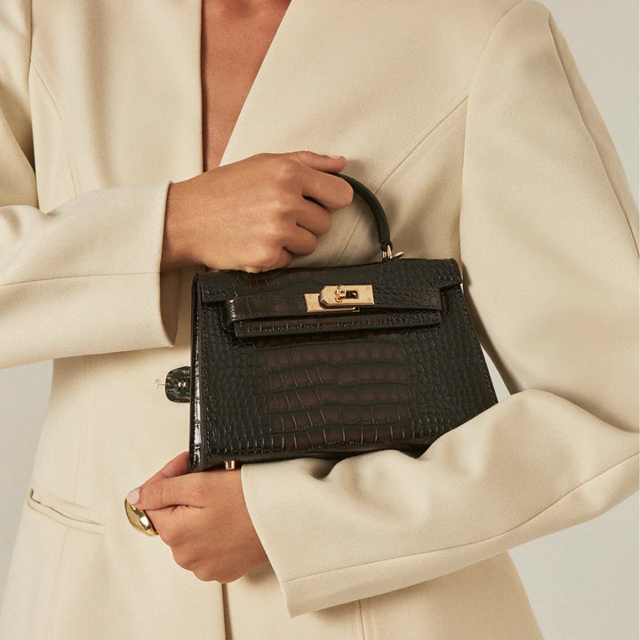 Dark Cacao Croc Hariette Handbag