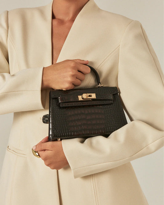 Dark Cacao Croc Hariette Handbag