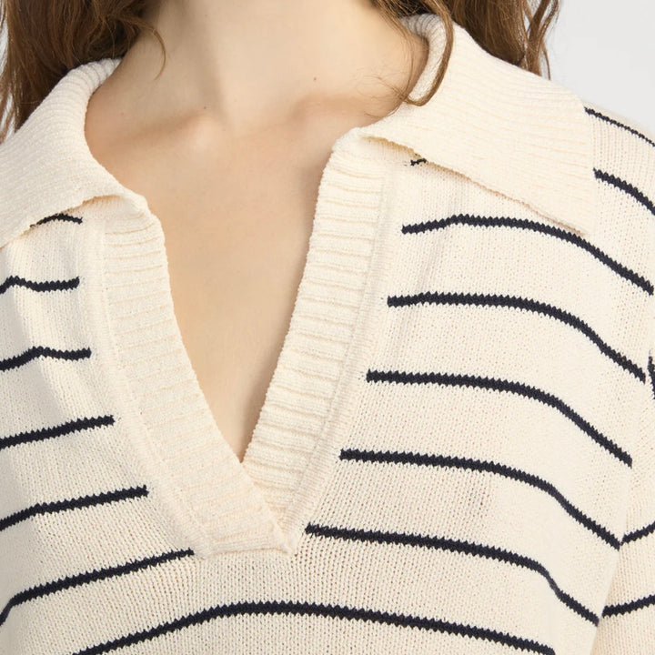 Cream Striped Easy Pullover