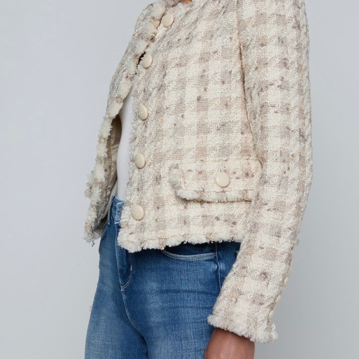 Taupe Houndstooth Zell Collarless Jacket