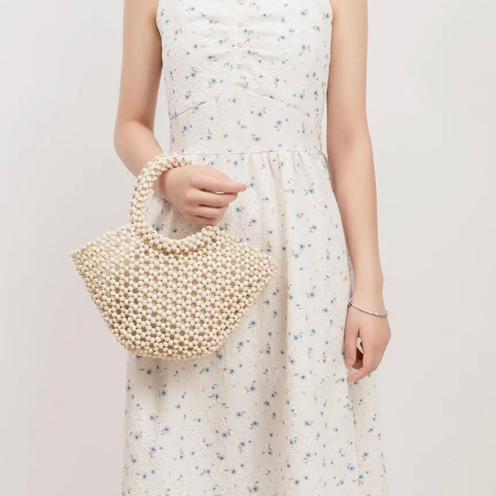 White Mini Beaded Beach Handbag