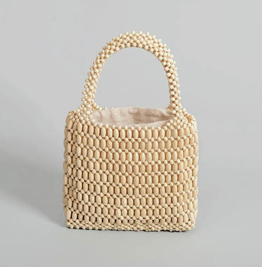 Ivory Wooden Beaded Handbag