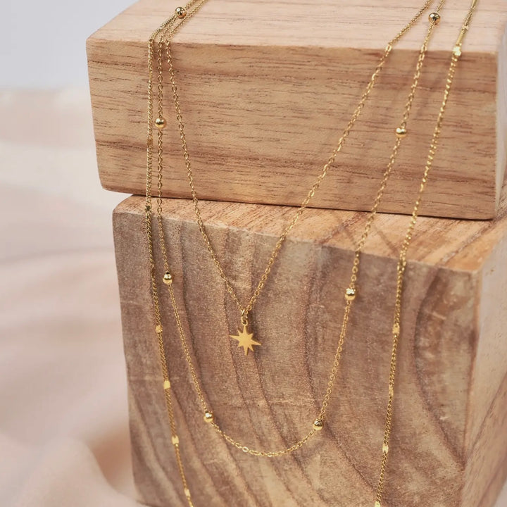 Fine Star Pendant Triple Chain Necklace