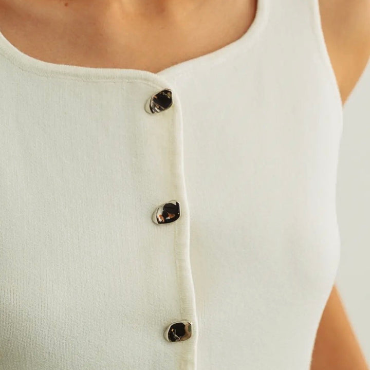 Cream Sleeveless Knitted Button Vest