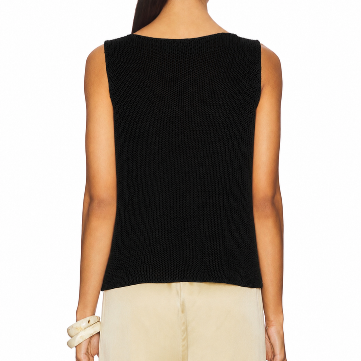 Black Linen Open Knit Tank