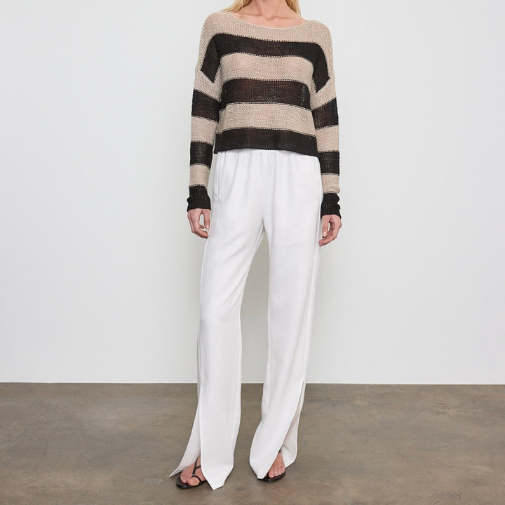 Oatmeal Stripe Linen Bateau Sweater