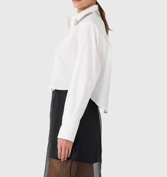 Renata Embellished Cropped Button Down