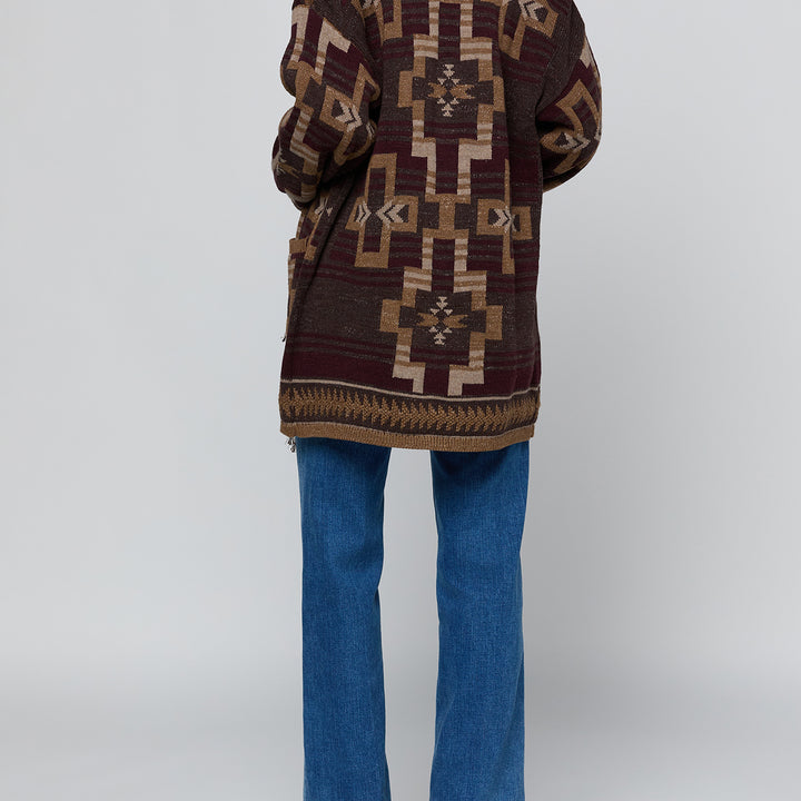 Dark Java Jacquard Fringe Cardigan