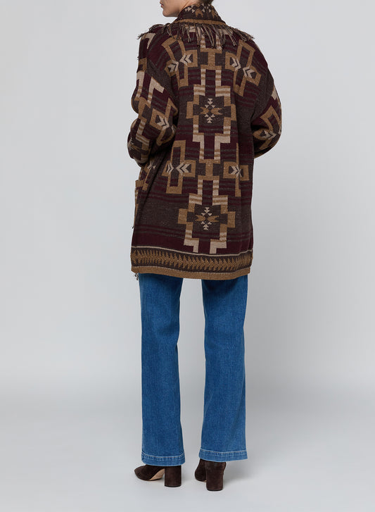 Dark Java Jacquard Fringe Cardigan