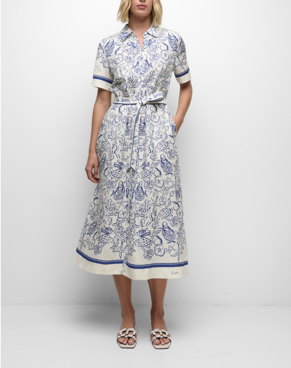 Blueberry Multi Audria Belted Midi Dress